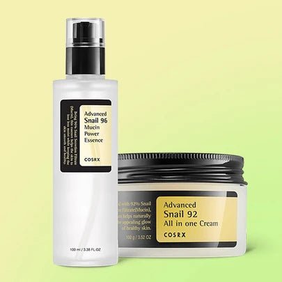 Cosrx skincare products on a light green background